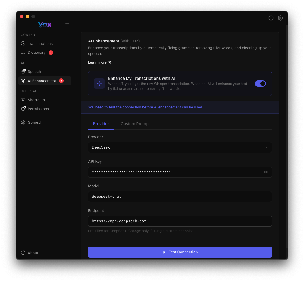 Configuración DeepSeek