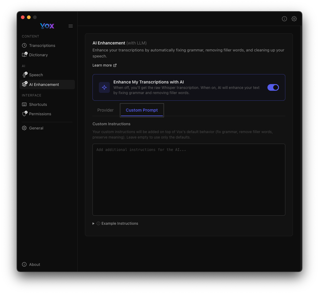 Pestaña de Prompt Personalizado