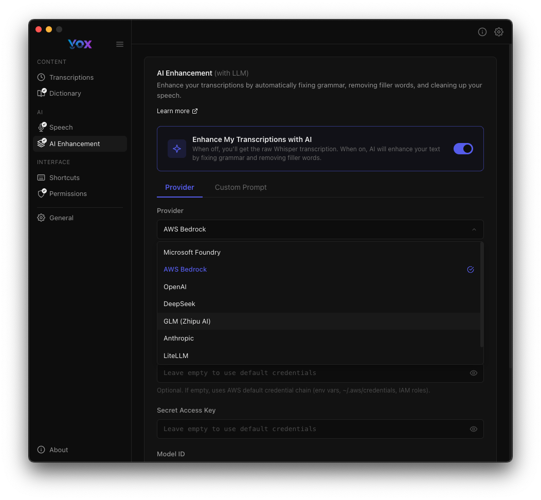 Menú Desplegable de Proveedores