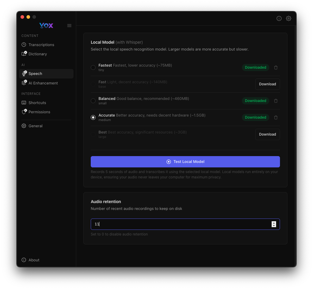 Audio Retention Setting